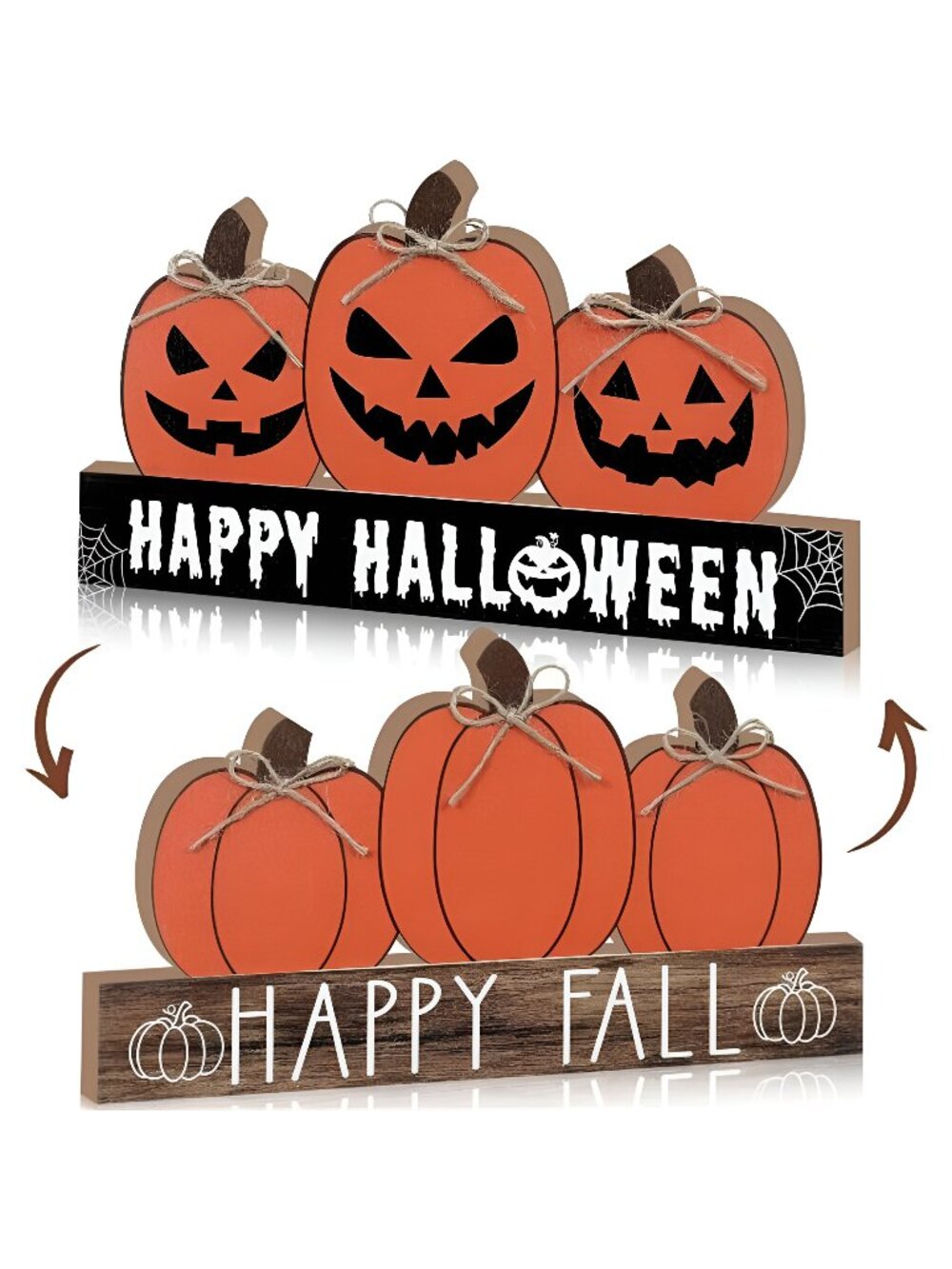 Reversible Fall Wooden Table Sign Double Side Halloween and Thanksgiving